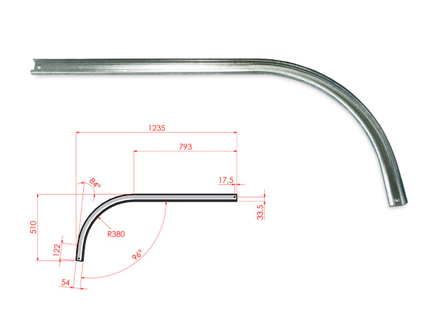 1225001Z - Rails avec courbe rayon 380 mm 84° 1,5 mm L 1500 mm
